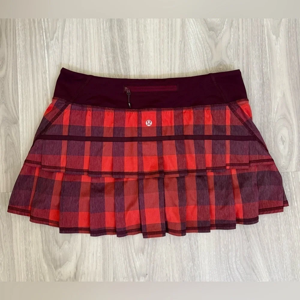 Y2K Lululemon Pace Setter Skirt Yama Check Heathered Flaming Tomato Sz8 Rare